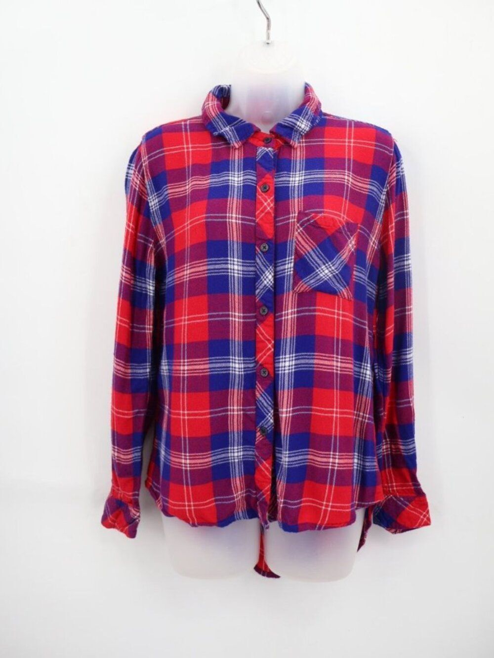 Rails Red Blue White Plaid Pocket Button Down Knit Shirt Blouse Size Small
